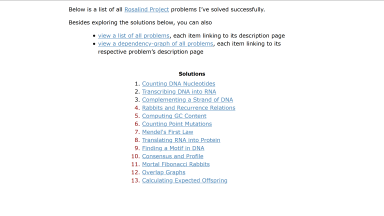 Screenshot for the landing page of the Rosalind Project solutions